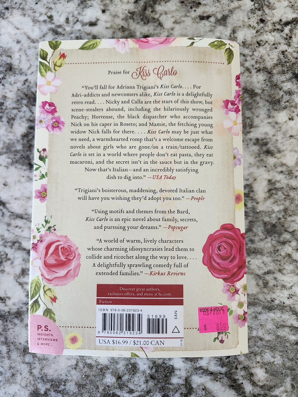 Kiss Carlo by Adriana Trigiani, Novel, Italian Family, Drama Comedy, Deckle Edge